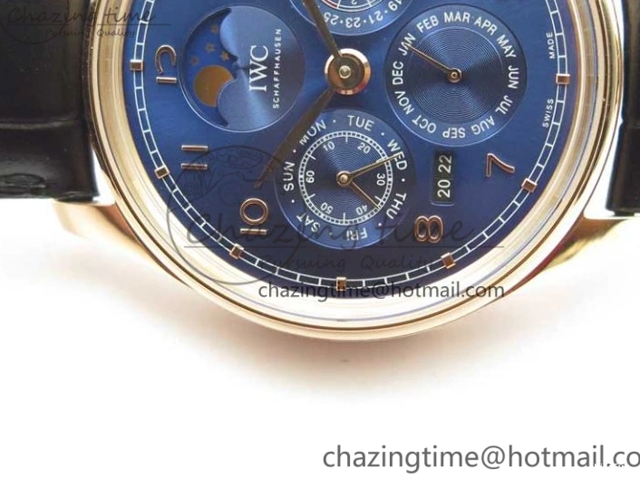 MIROTIME 0223 Premium Portugieser Perpetual Calendar IW503302 RG V9F 1:1 Best Edition Blue Dial on Black Leather Strap A 7098
